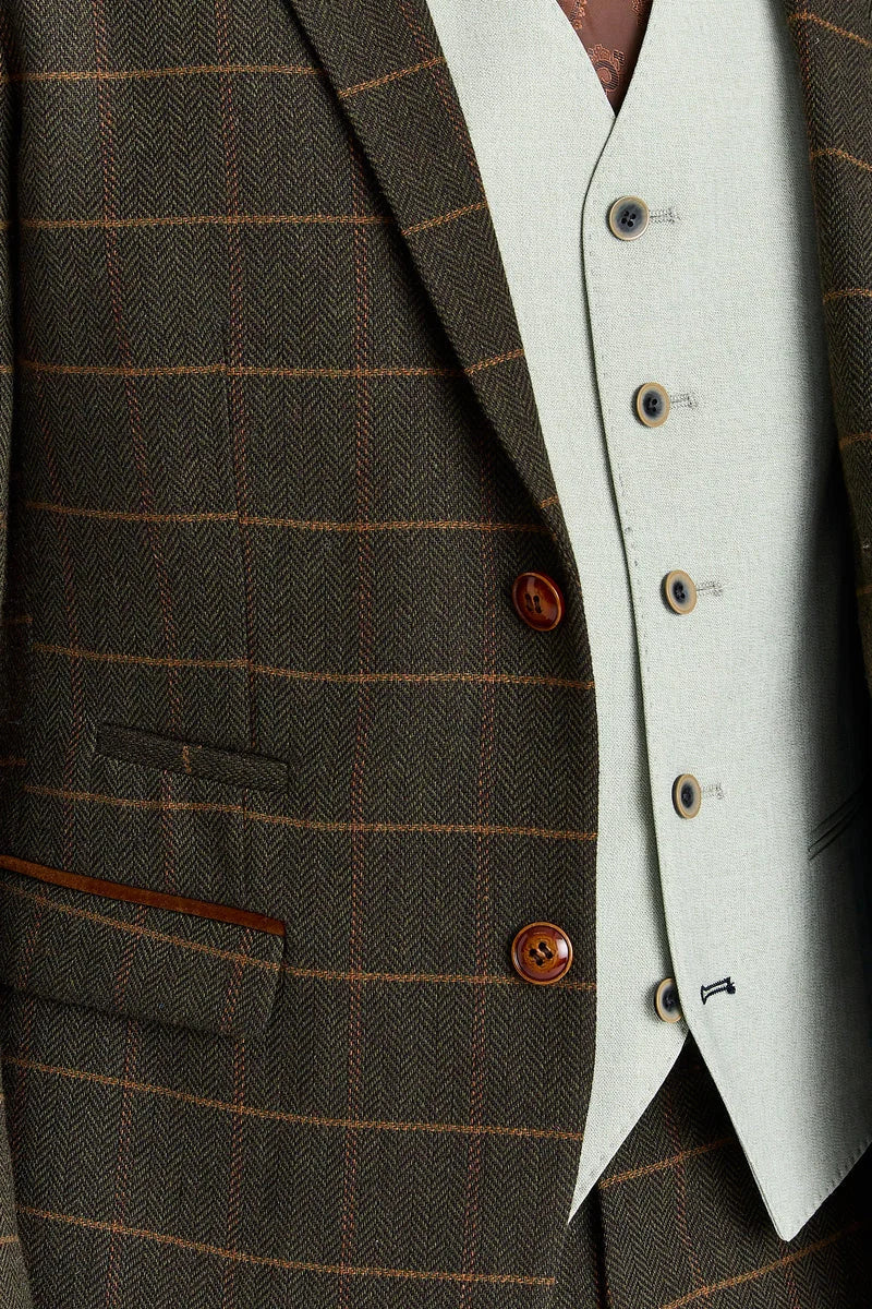 Garnitur Harris Green Check Tweed z kontrastową kamizelką Belmont Sage
