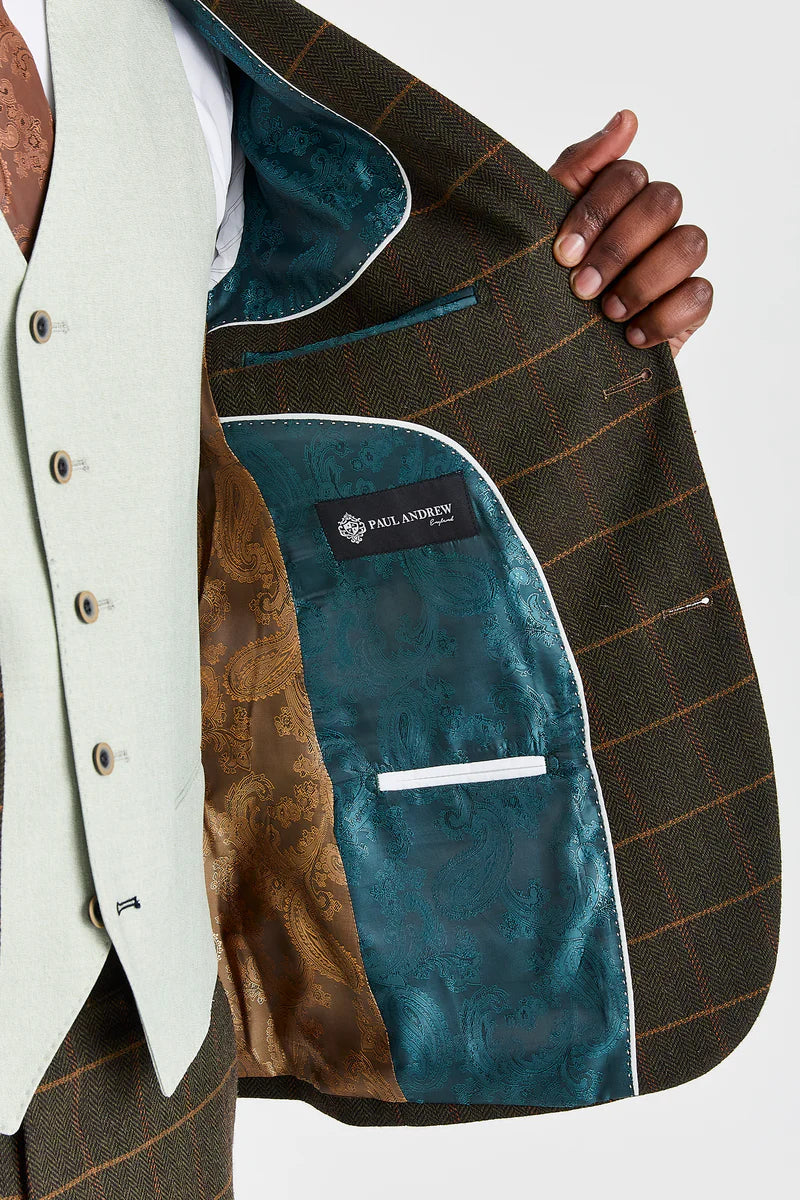 Garnitur Harris Green Check Tweed z kontrastową kamizelką Belmont Sage