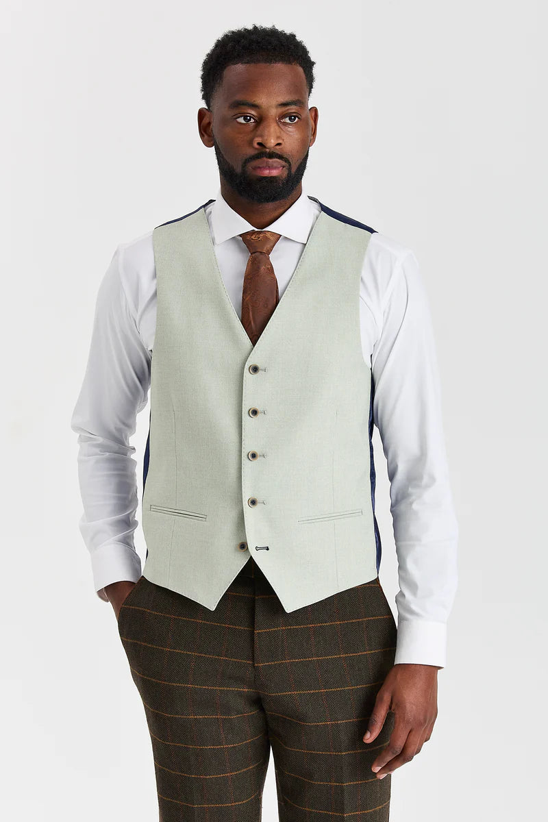 Garnitur Harris Green Check Tweed z kontrastową kamizelką Belmont Sage