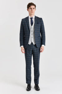 Garnitur Harris Navy Tweed z kontrastową kamizelką Belmont Silver
