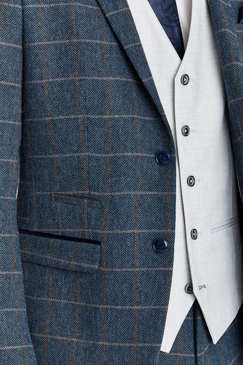 Garnitur Harris Navy Tweed z kontrastową kamizelką Belmont Silver