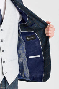 Garnitur Harris Navy Tweed z kontrastową kamizelką Belmont Silver