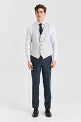 Garnitur Harris Navy Tweed z kontrastową kamizelką Belmont Silver