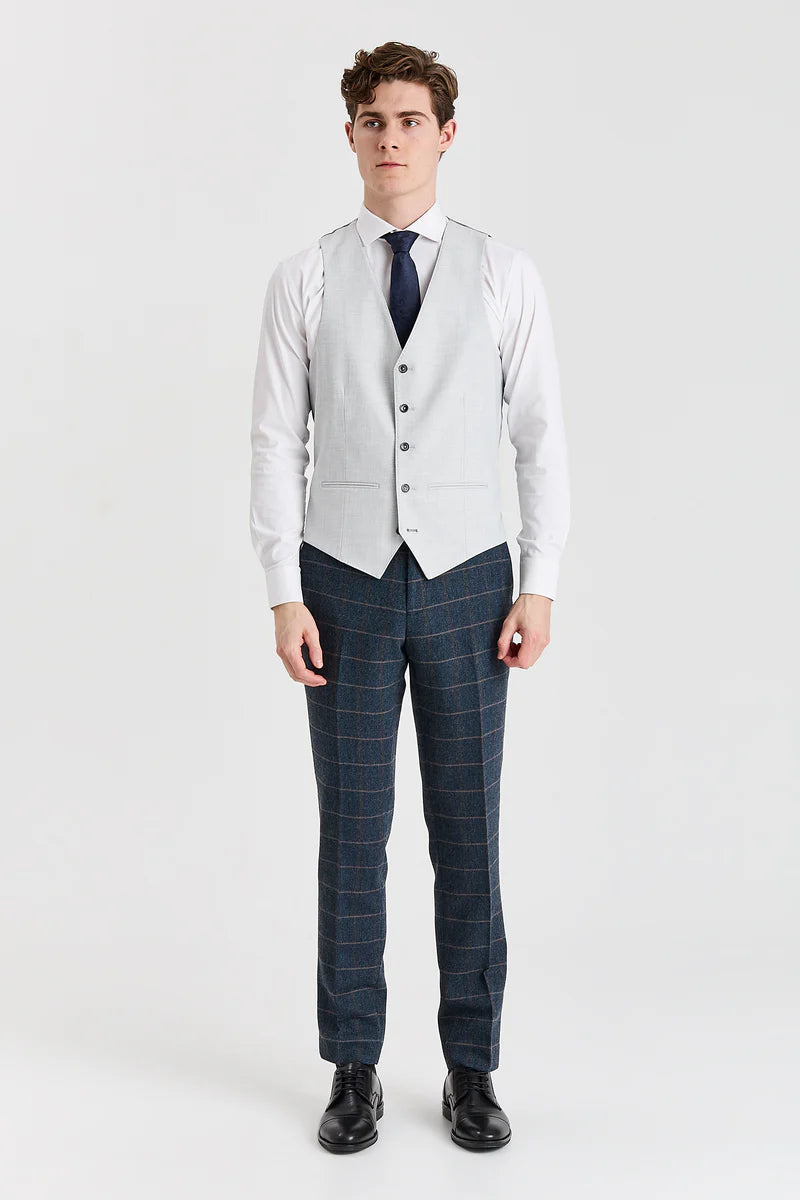 Garnitur Harris Navy Tweed z kontrastową kamizelką Belmont Silver