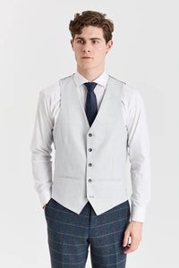 Garnitur Harris Navy Tweed z kontrastową kamizelką Belmont Silver