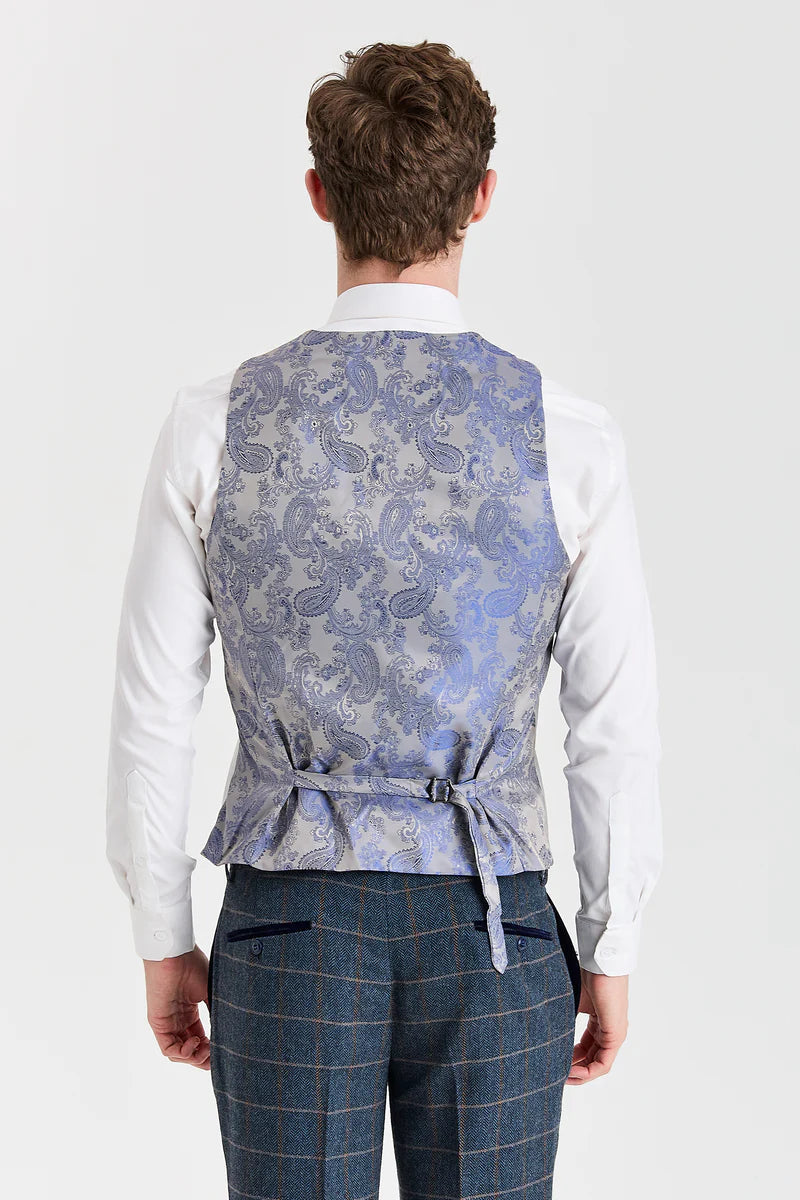 Garnitur Harris Navy Tweed z kontrastową kamizelką Belmont Silver