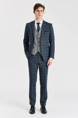 Garnitur Harris Navy Tweed z kontrastującą szarą kamizelką Harris