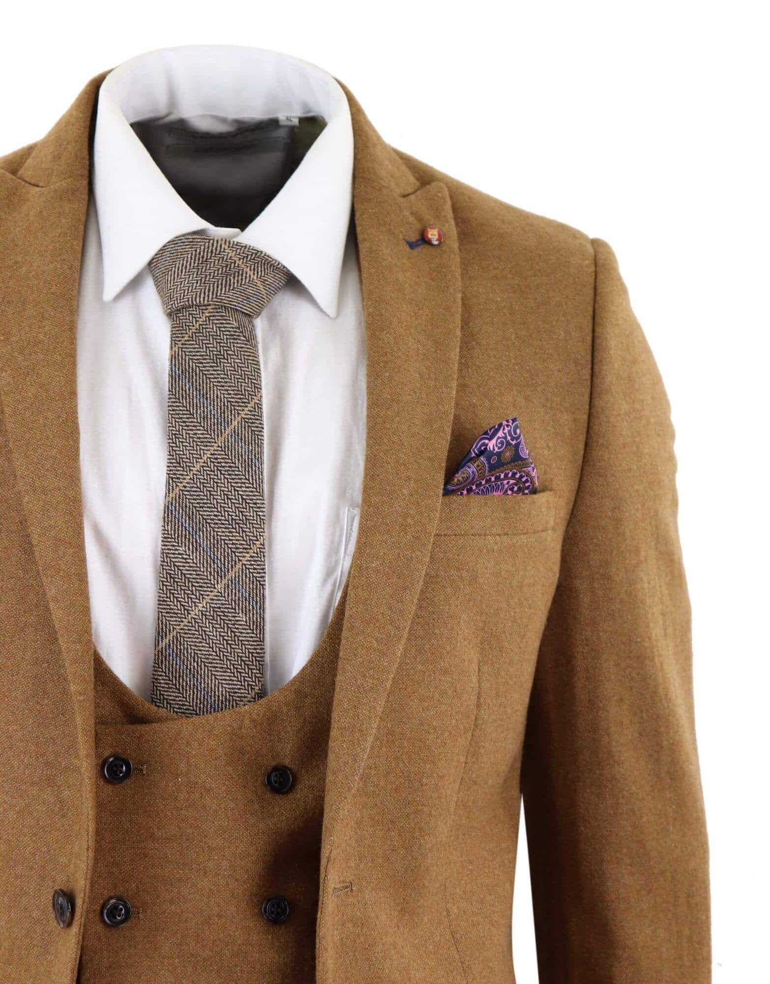 Harry Brown - Mens Tan Brown Wool 3 Piece Suit