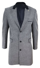 Herringbone Tweed 3/4 Long Overcoat-Grey