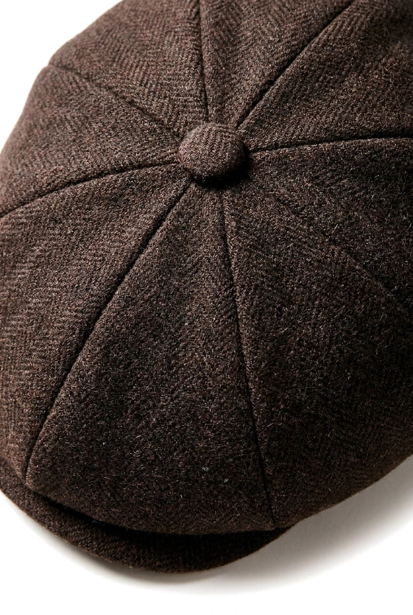 HT6363 – Męska czapka vintage tweedowa Peaky Blinders Newsboy – brązowo-wino
