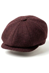 HT6363 – Męska czapka vintage tweedowa Peaky Blinders Newsboy – brązowo-wino