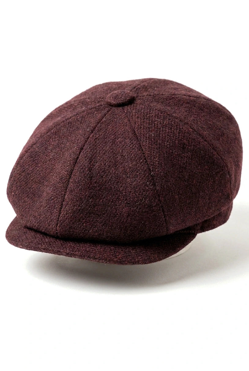 HT6363 – Męska czapka vintage tweedowa Peaky Blinders Newsboy – brązowo-wino