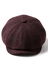 HT6363 – Męska czapka vintage tweedowa Peaky Blinders Newsboy – brązowo-wino