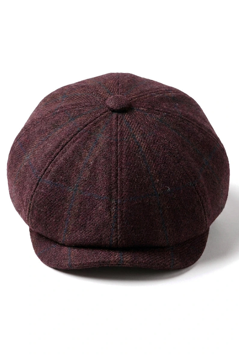 HT6363 – Męska czapka vintage tweedowa Peaky Blinders Newsboy – brązowo-wino