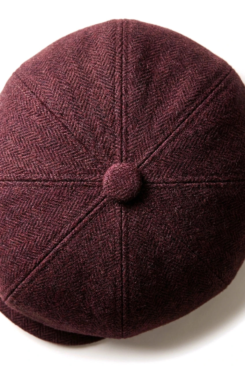 HT6363 – Męska czapka vintage tweedowa Peaky Blinders Newsboy – brązowo-wino
