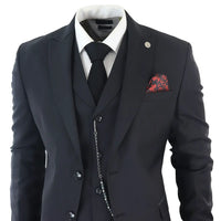 James Men's Classic Black 3-Piece Suit with Red Pocket Square