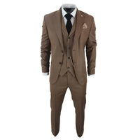 James Men's 3-Piece Plain Brown Suit with Classic Fit
