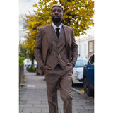 James Men's 3-Piece Plain Brown Suit with Classic Fit
