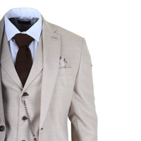 James - Męski garnitur 3-częściowy w kolorze kremowym, dopasowany do sylwetki