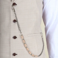 James - Męski garnitur 3-częściowy w kolorze kremowym, dopasowany do sylwetki