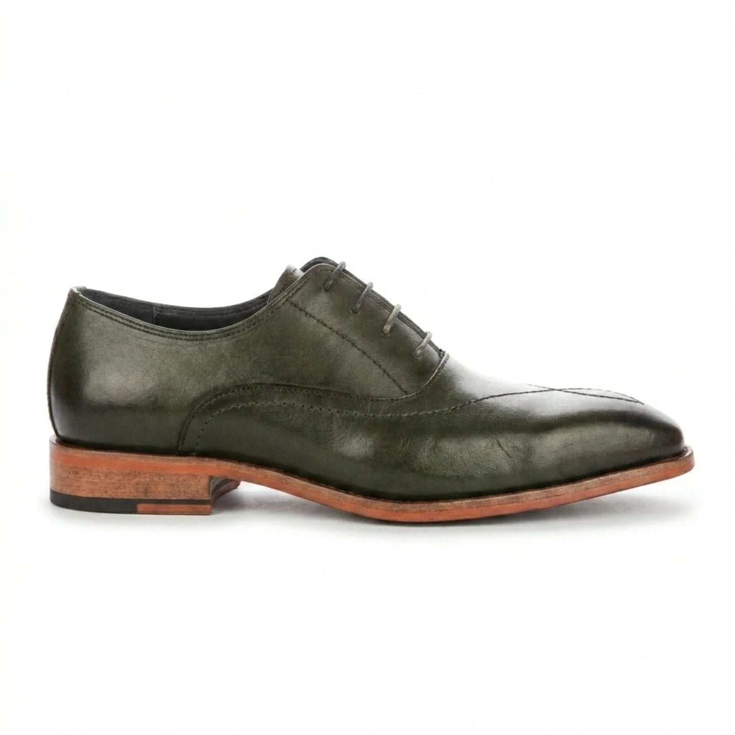 Jett - Ciemnozielone, męskie buty typu Oxford z noskiem haftowanym krzyżykiem