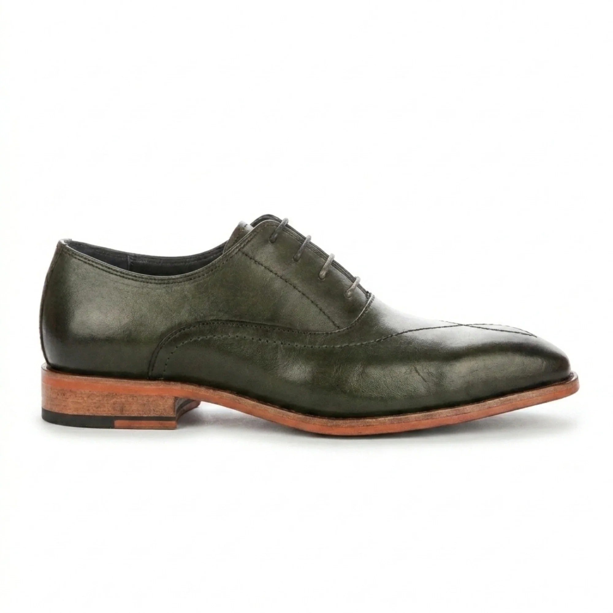 Jett - Ciemnozielone, męskie buty typu Oxford z noskiem haftowanym krzyżykiem
