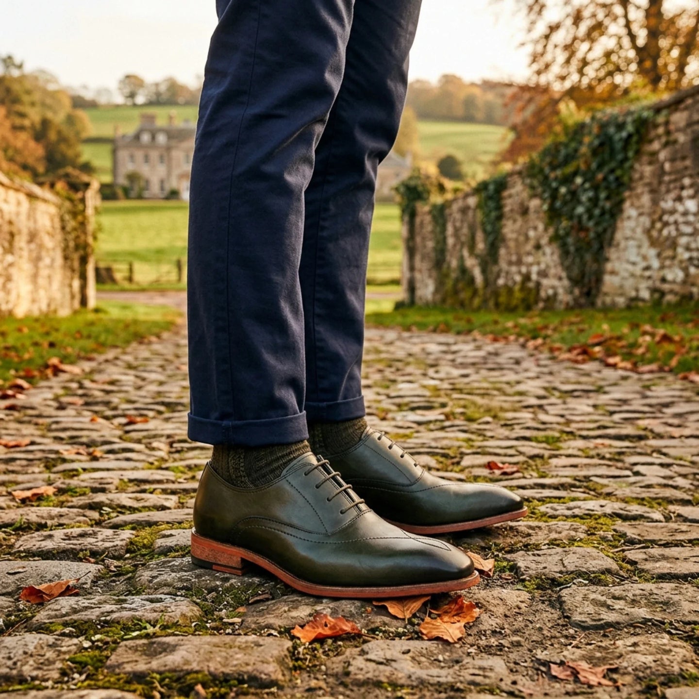 Jett - Ciemnozielone, męskie buty typu Oxford z noskiem haftowanym krzyżykiem