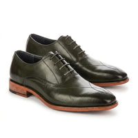 Jett - Ciemnozielone, męskie buty typu Oxford z noskiem haftowanym krzyżykiem