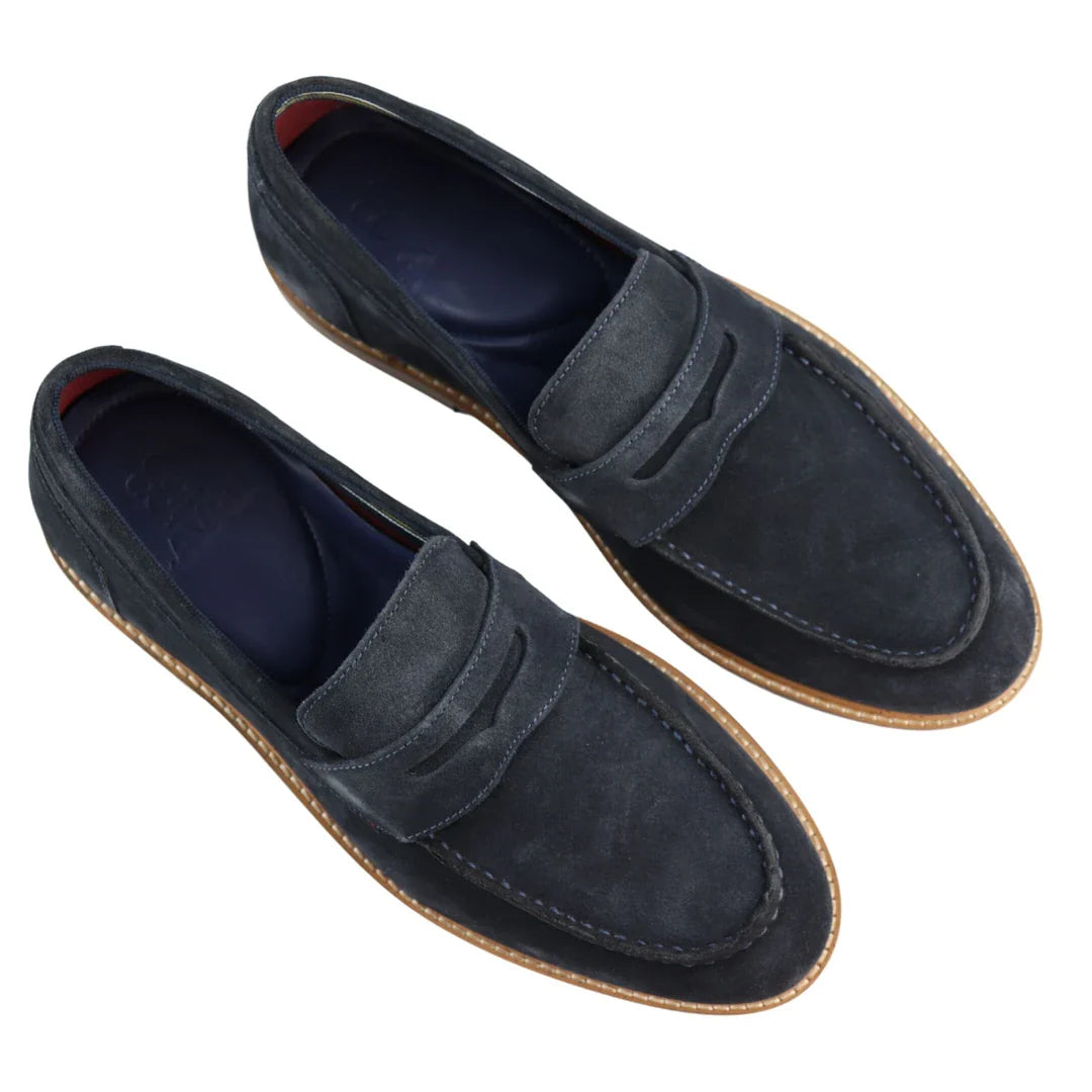 Mens Real Full Suede Slip On Loafers Boat Shoes Navy Smart Casual Classic Comfort Fit