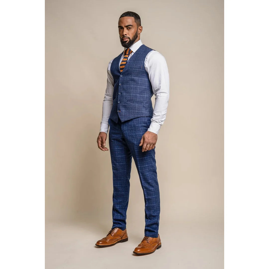 Kaiser - Men's Men's Tweed Check Blue Waistcoat