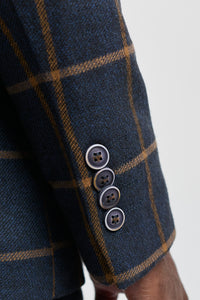 Męski garnitur wełniany w jodełkę, tweed w kratkę, 3-częściowy, Peaky Blinders – granatowy