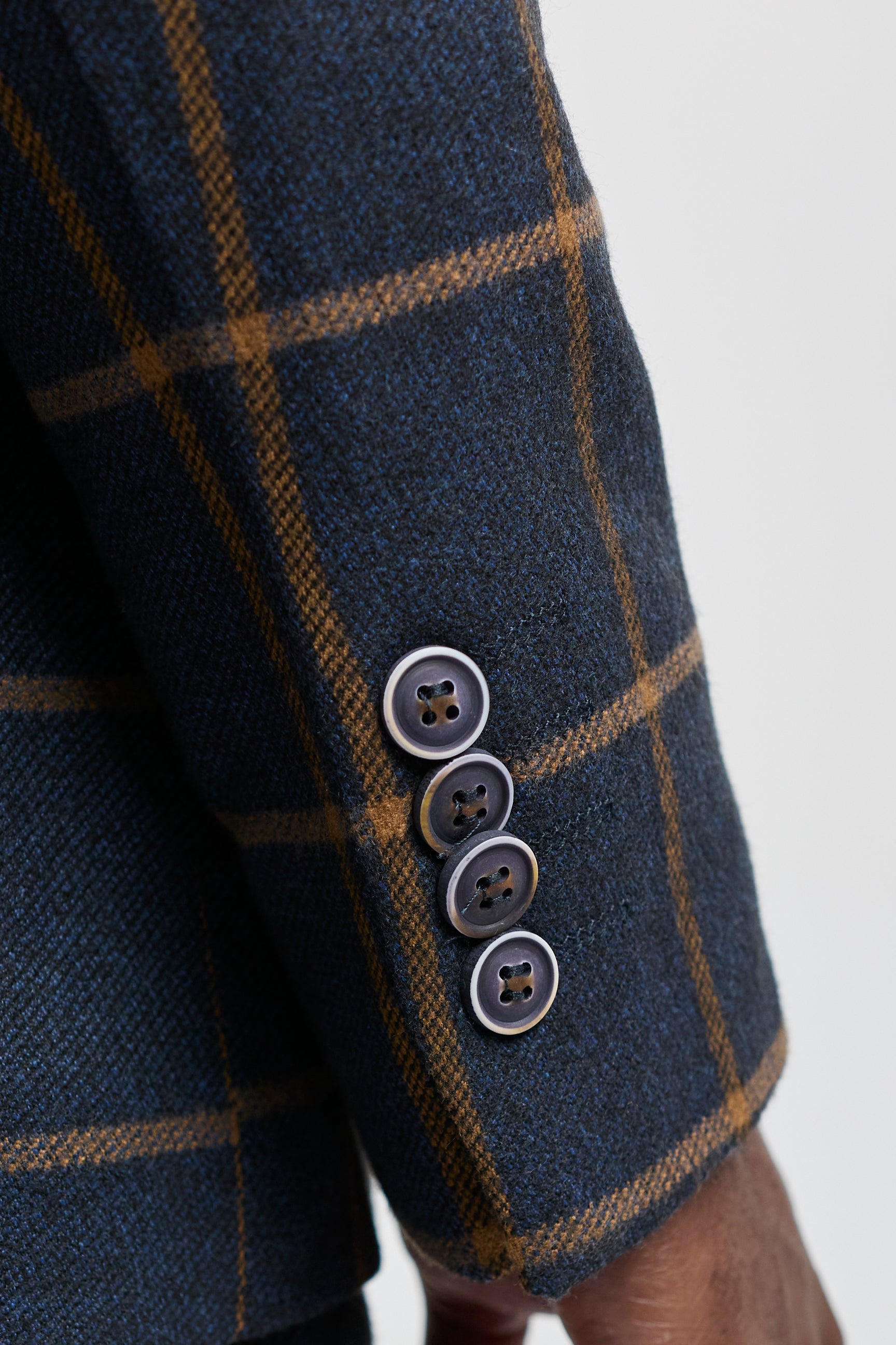 Męski garnitur wełniany w jodełkę, tweed w kratkę, 3-częściowy, Peaky Blinders – granatowy