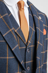 Męski garnitur wełniany w jodełkę, tweed w kratkę, 3-częściowy, Peaky Blinders – granatowy
