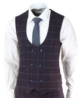 Mens Plum Check 3 Piece Suit