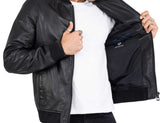 Lamb Real Leather Black Bomber Jacket for Men Regular Fit - B203
