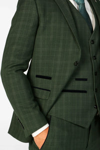 Leo - Men's Green 3 Piece Checked Tailored Fit Suit
