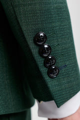 Leo - Zielony męski garnitur w kratkę, 3-częściowy, dopasowany