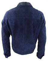 Mens Genuine Suede Jacket Leather Jeans Denim Short Mens Biker Classic Vintage Navy