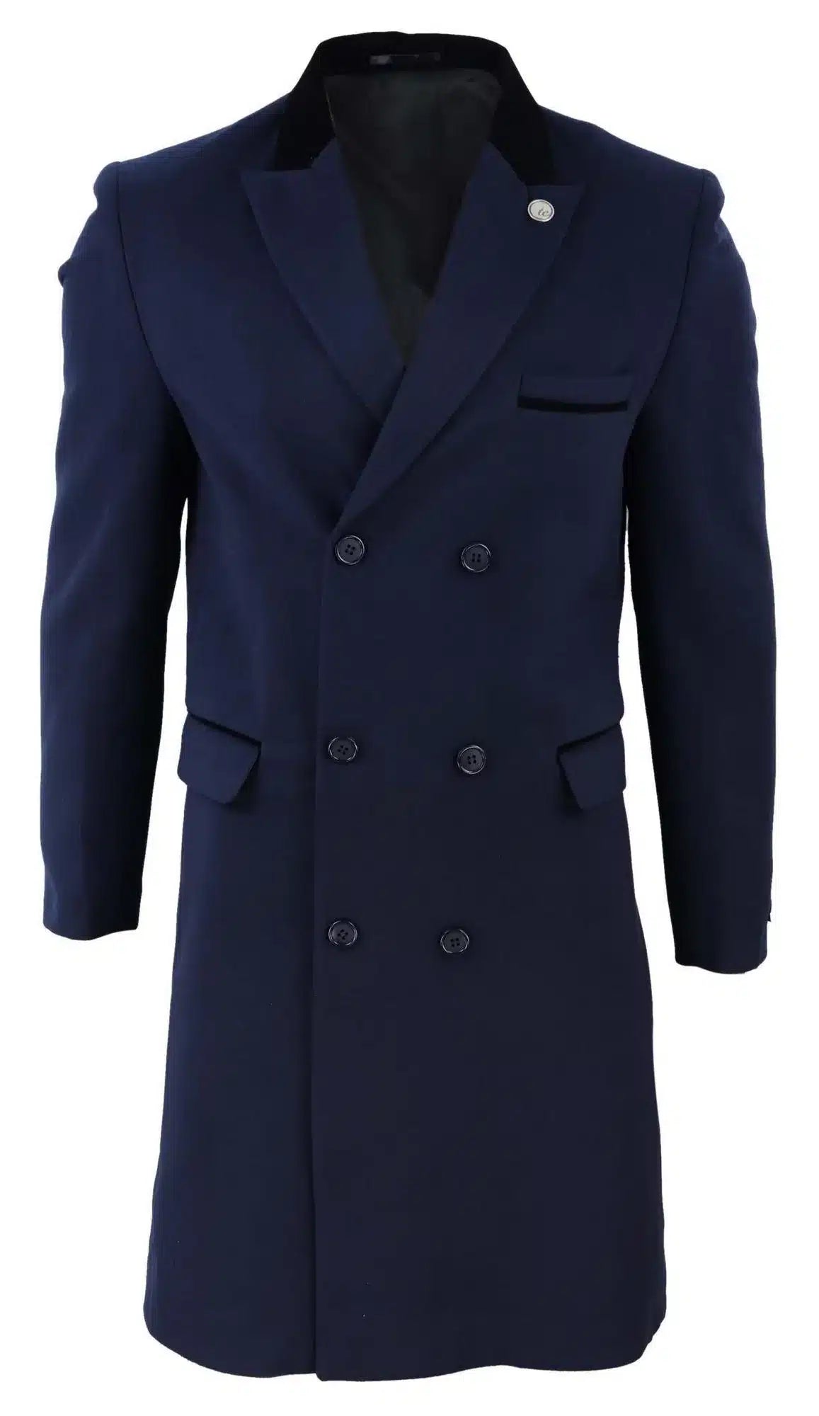 Mens 3/4 Long Double Breasted Navy Overcoat