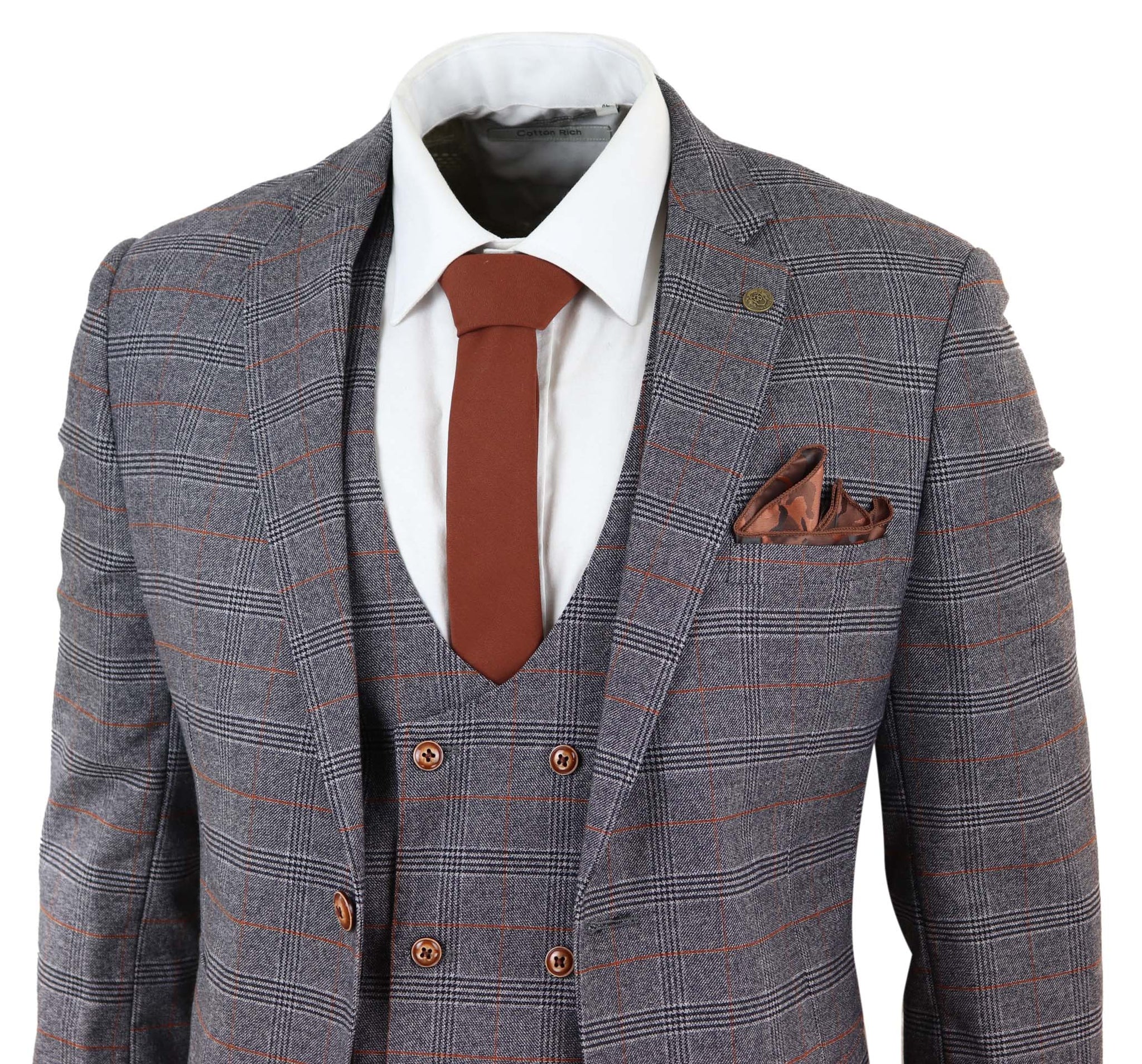Grey 3 Piece Suit with Double Breasted Waistcoat