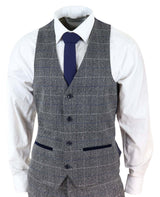 Marc Darcy Scott - Mens Grey with Blue Check 3 Piece Suit
