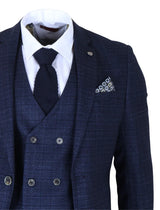 Luis - Męski garnitur w kratę w kolorze niebieskim, dopasowany do sylwetki, 3-częściowy