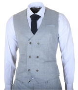 Luis - Męski garnitur w kratę w kolorze jasnoniebieskim, dopasowany, 3-częściowy