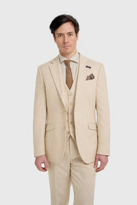 Malibu – beżowy, męski, 3-częściowy, teksturowany garnitur