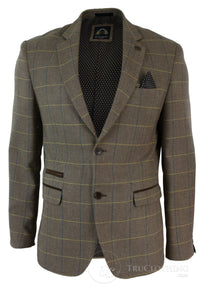 Mens Check Vintage Herringbone Tweed Grey Charcoal Blazer Jacket Fitted-Oak