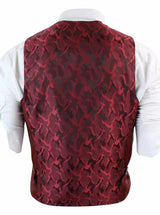 Mens Double Breasted Felt Tweed Vintage Retro Classic Waistcoat Slim Fit Herringbone-Melton DBC Wine