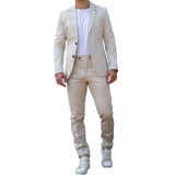Mario - Men's 2 Piece Summer Suit Beige Office Wedding Classic Italian