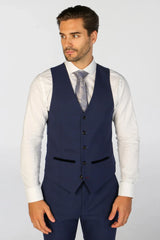 Mark - Men's Navy Blue 3 Piece Checked Tailored Fit Suit