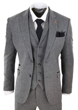 Mens Dark Grey Herringbone Tweed 3 Piece Suit