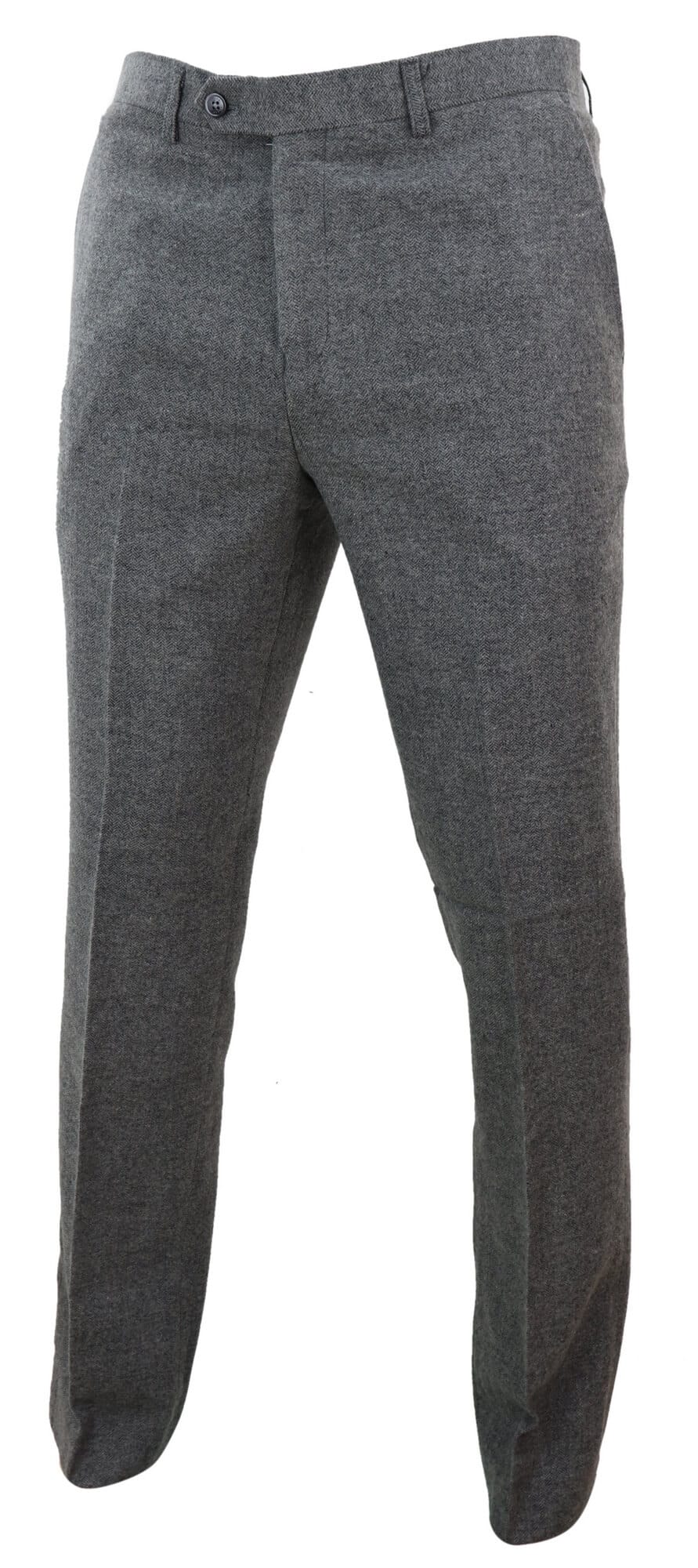 Mens Dark Grey Herringbone Tweed Trousers